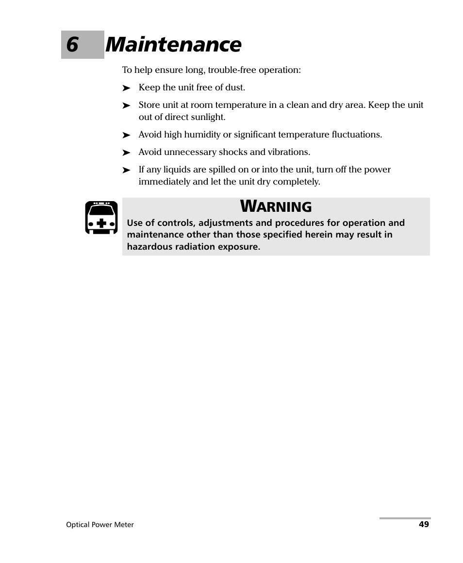 6 maintenance, 6maintenance, Arning | EXFO PM-1100 Optical Power Meter User Manual | Page 59 / 111