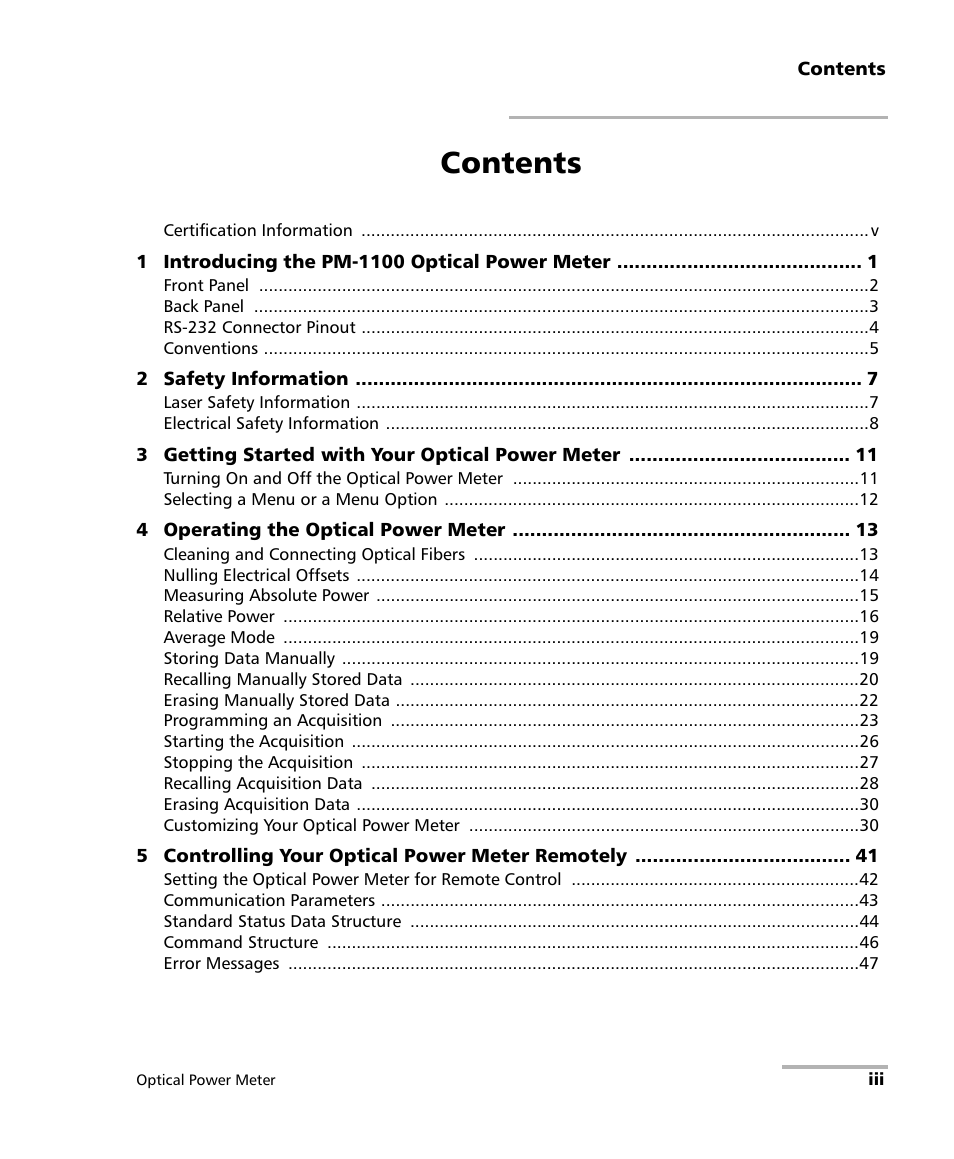 EXFO PM-1100 Optical Power Meter User Manual | Page 7 / 111