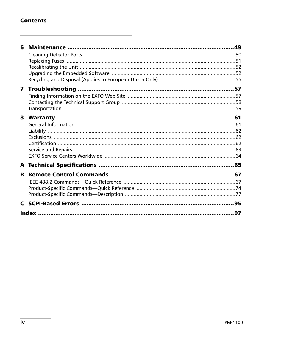 EXFO PM-1100 Optical Power Meter User Manual | Page 8 / 111