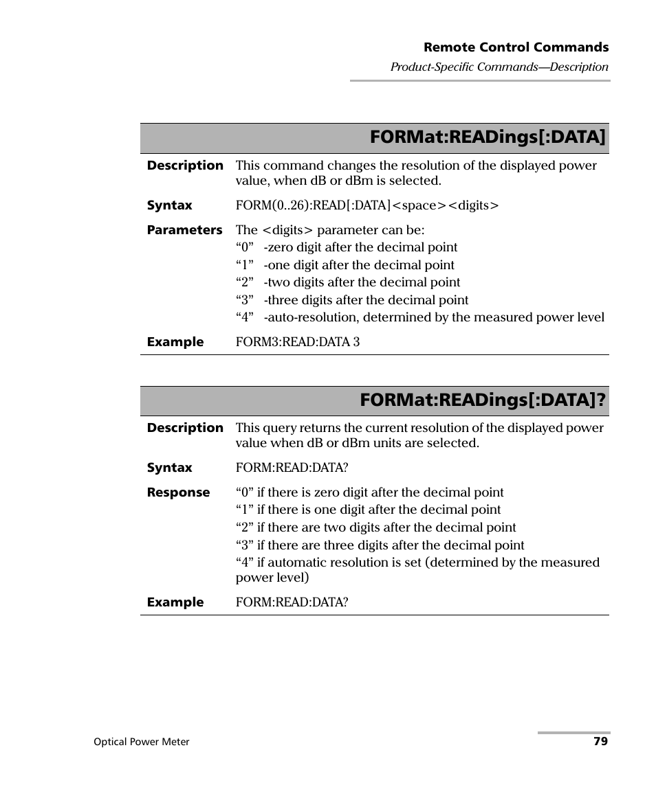 Format:readings[:data | EXFO PM-1100 Optical Power Meter User Manual | Page 89 / 111