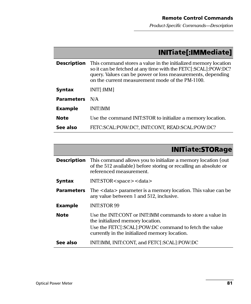 Initiate[:immediate, Initiate:storage | EXFO PM-1100 Optical Power Meter User Manual | Page 91 / 111