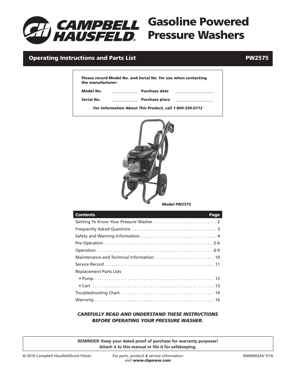 Campbell Hausfeld IN469403AV User Manual | 32 pages