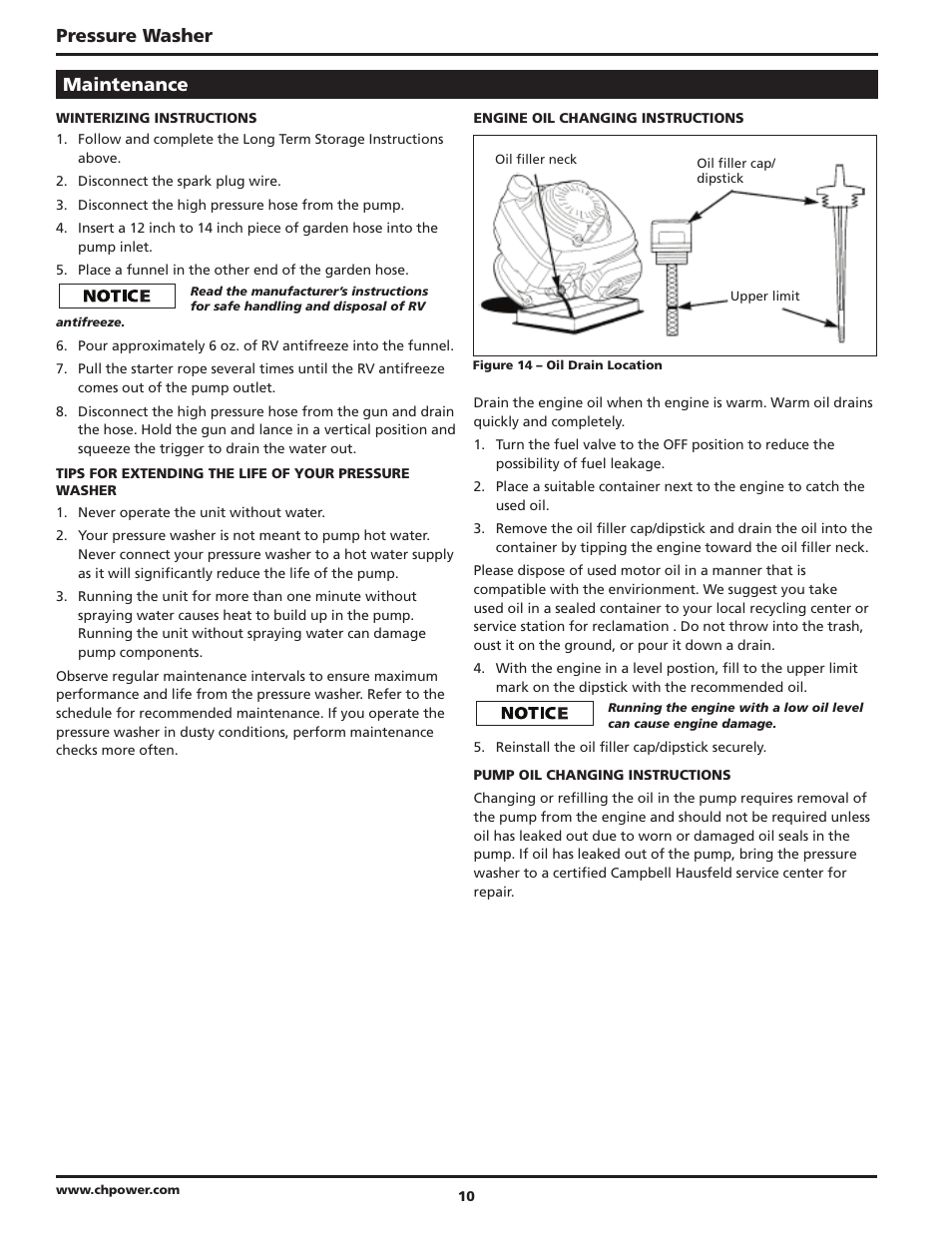 Pressure washer, Maintenance | Campbell Hausfeld IN469403AV User Manual | Page 10 / 32