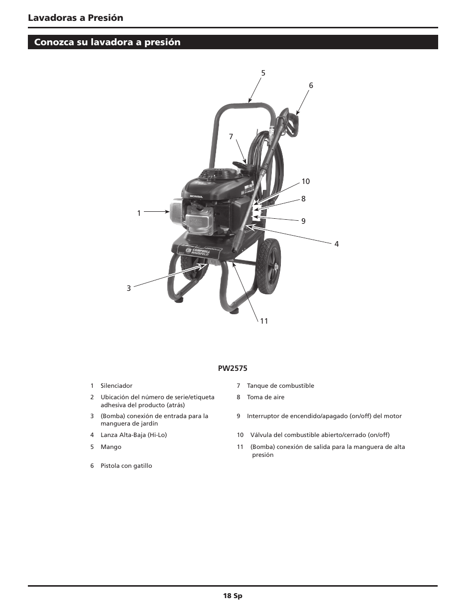 Lavadoras a presión conozca su lavadora a presión | Campbell Hausfeld IN469403AV User Manual | Page 18 / 32