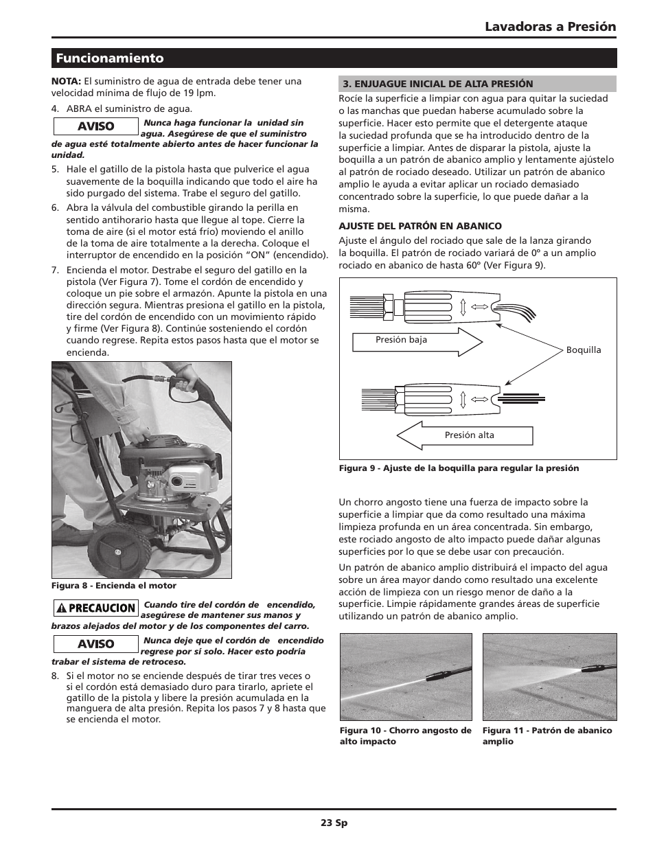 Lavadoras a presión, Funcionamiento | Campbell Hausfeld IN469403AV User Manual | Page 23 / 32