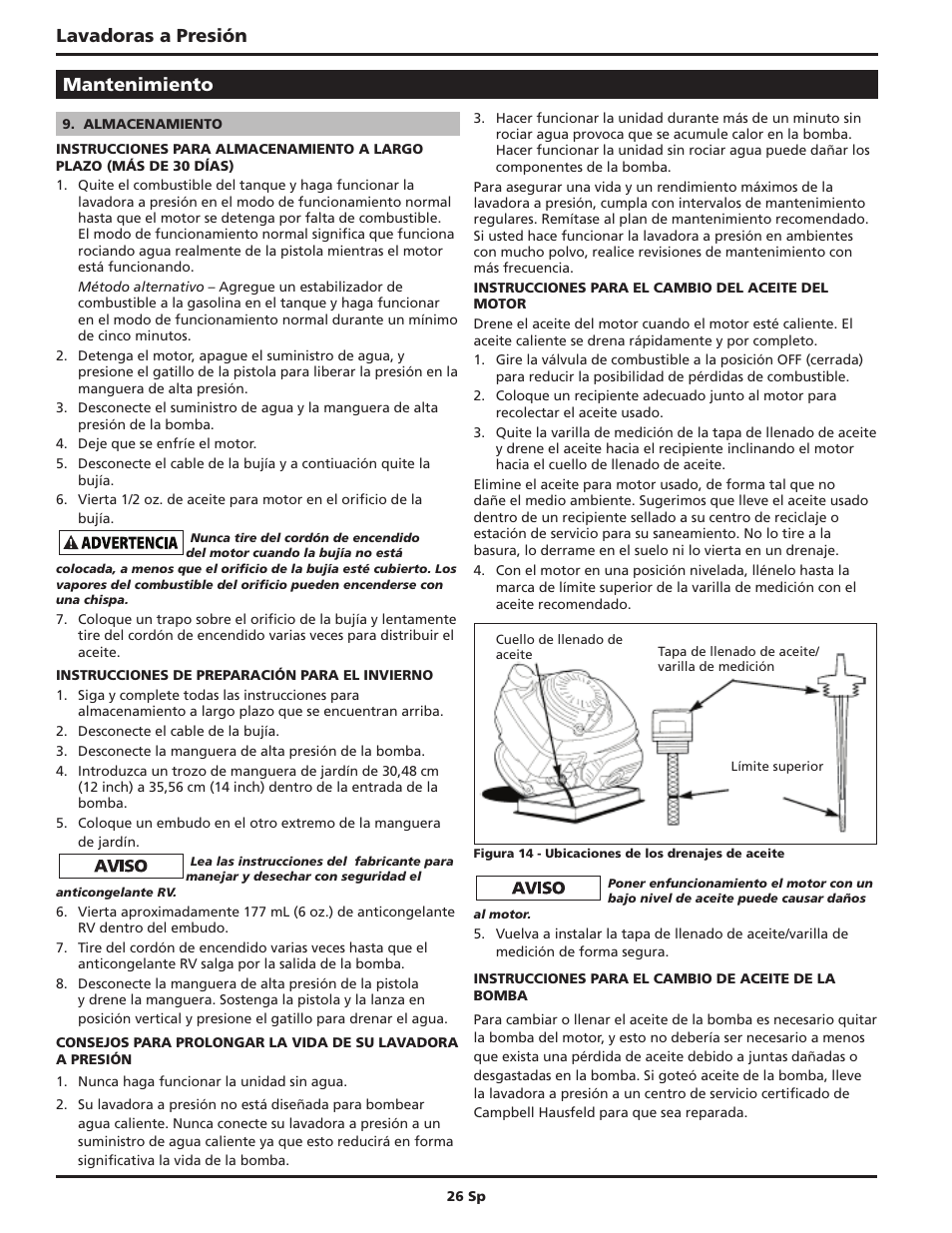 Lavadoras a presión mantenimiento | Campbell Hausfeld IN469403AV User Manual | Page 26 / 32