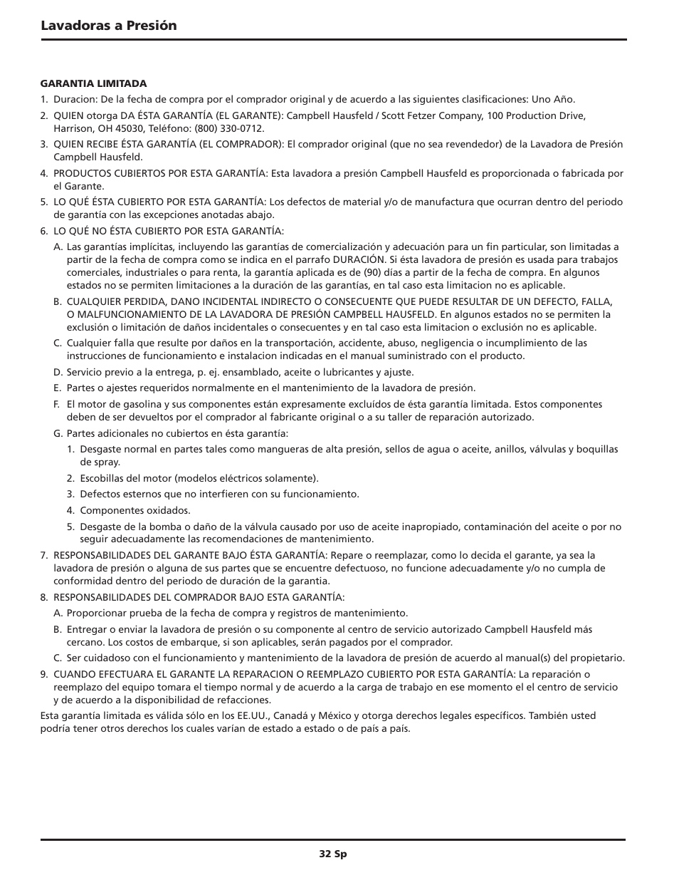 Lavadoras a presión | Campbell Hausfeld IN469403AV User Manual | Page 32 / 32