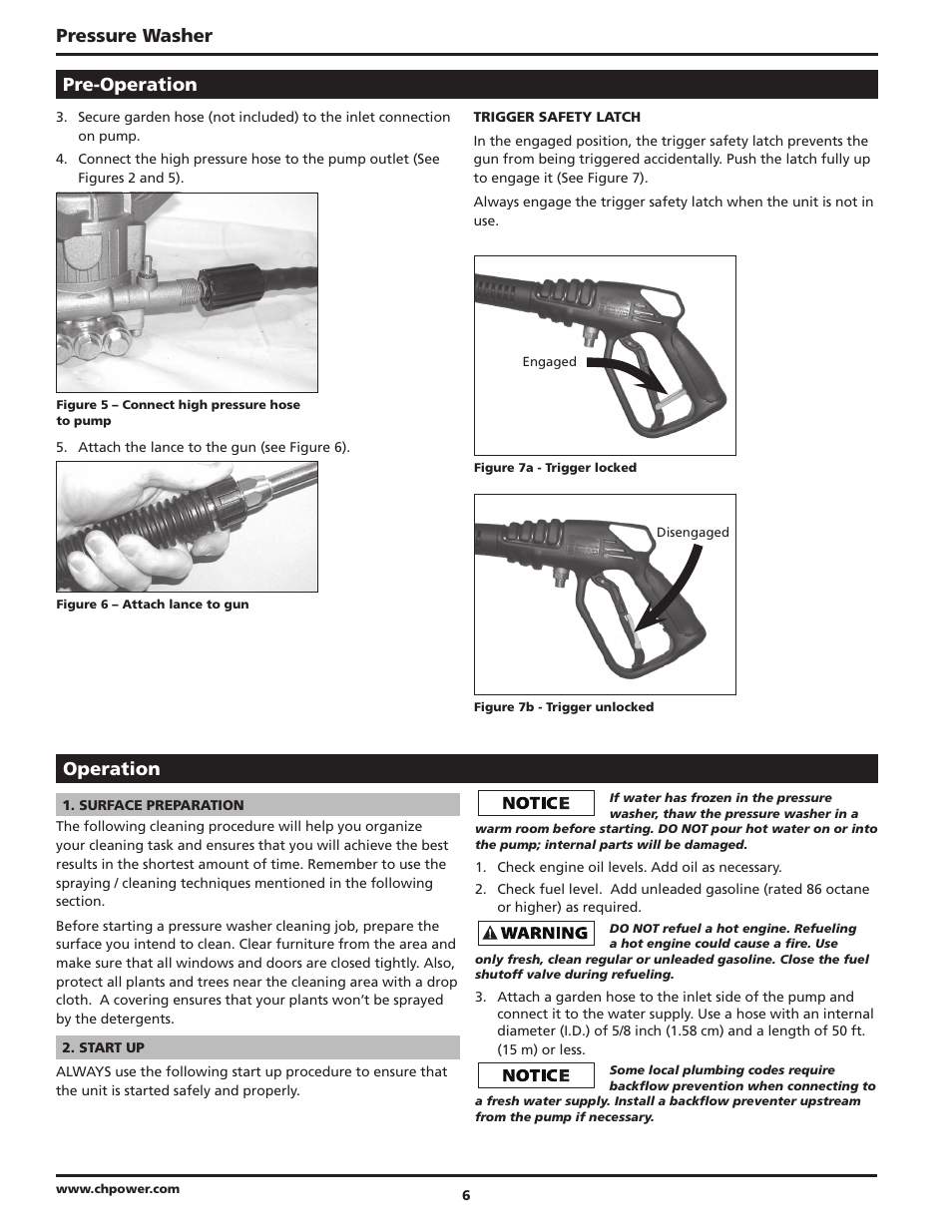 Pressure washer, Pre-operation operation | Campbell Hausfeld IN469403AV User Manual | Page 6 / 32