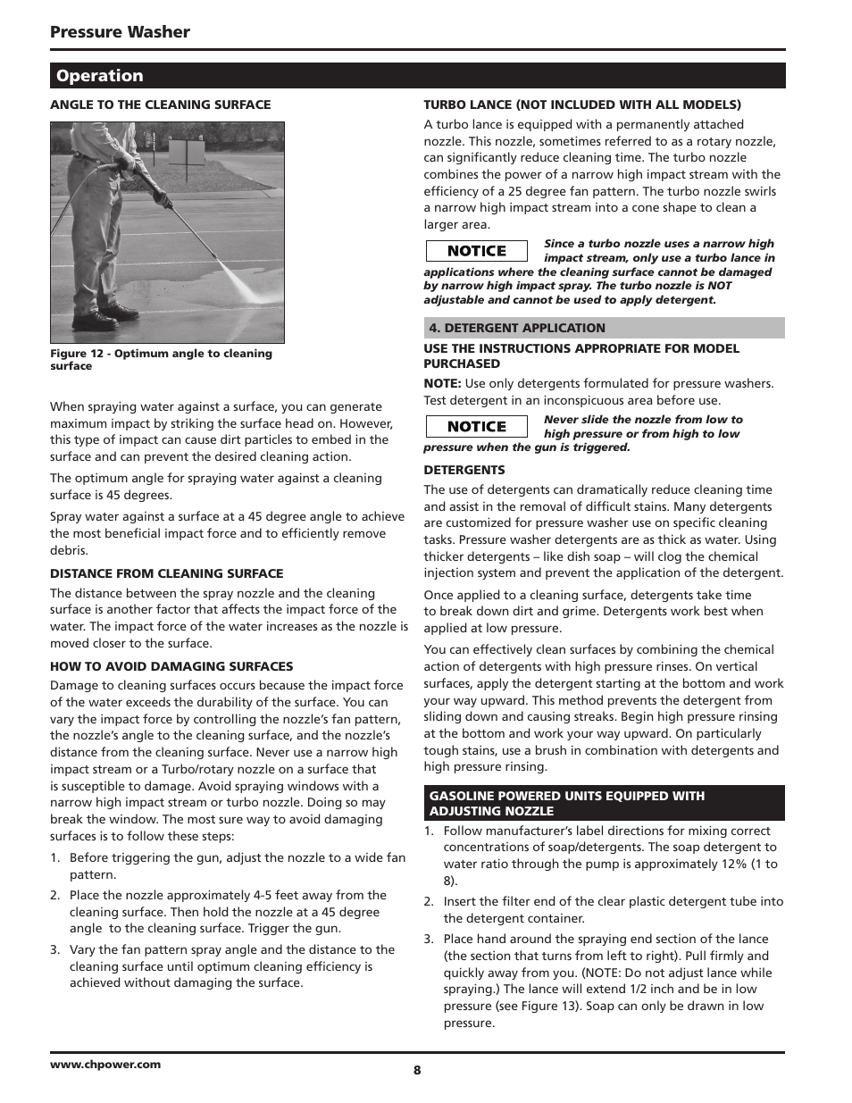 Pressure washer, Operation | Campbell Hausfeld IN469403AV User Manual | Page 8 / 32