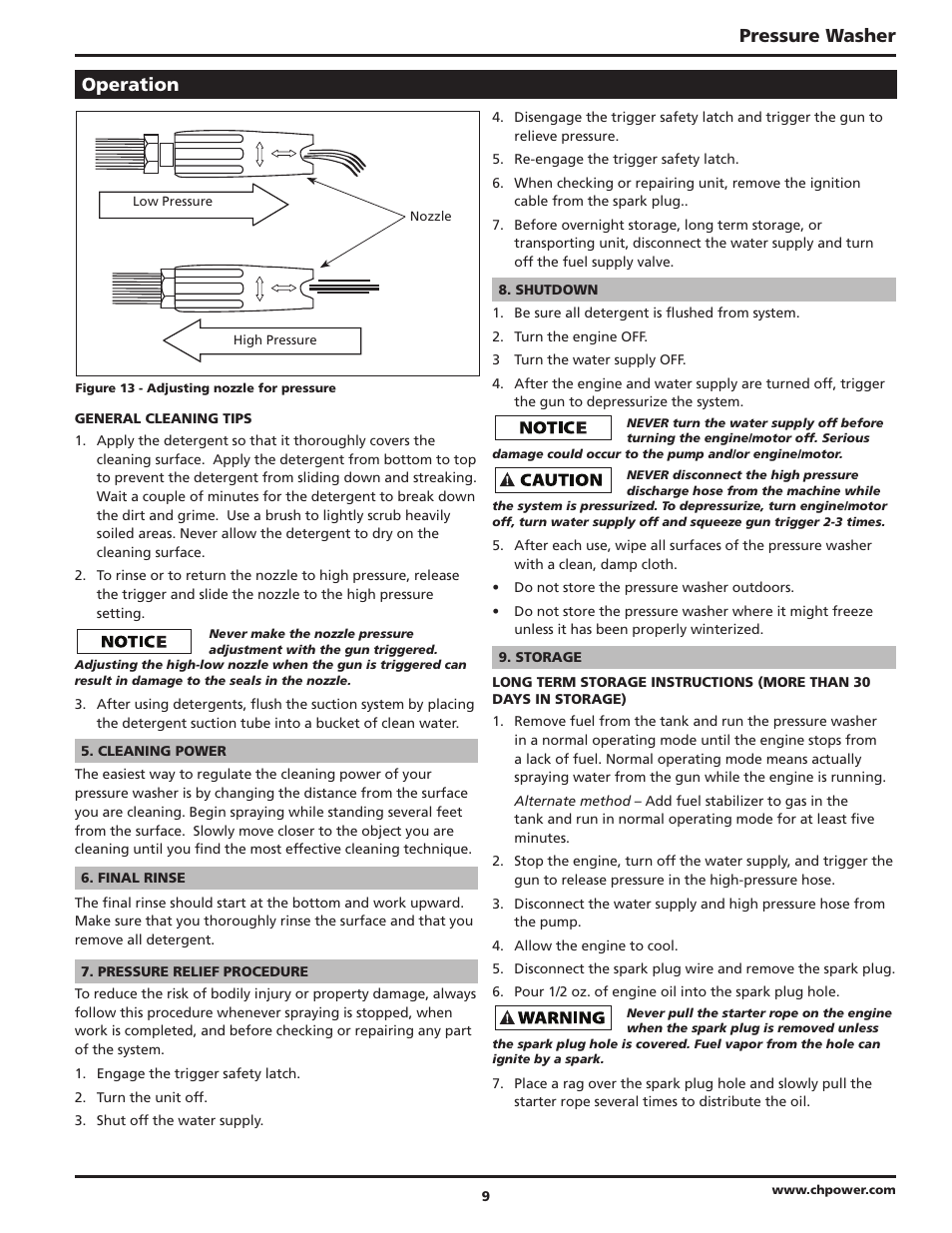 Pressure washer, Operation | Campbell Hausfeld IN469403AV User Manual | Page 9 / 32