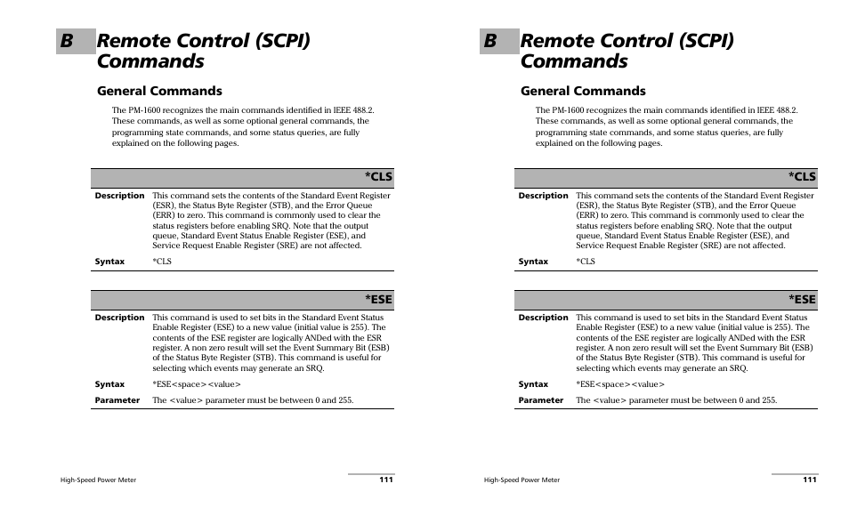 B remote control (scpi) commands, General commands | EXFO PM-1600 High-Speed Power Meter User Manual | Page 121 / 162