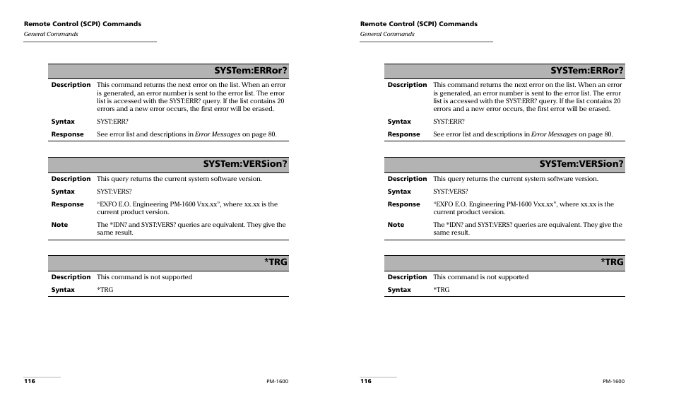 System:error, System:version | EXFO PM-1600 High-Speed Power Meter User Manual | Page 126 / 162