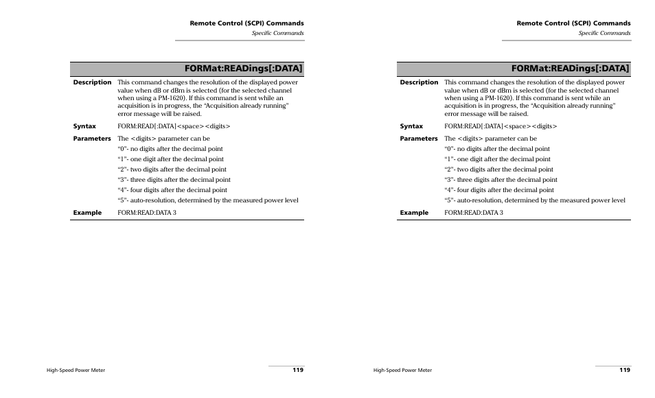 Format:readings[:data | EXFO PM-1600 High-Speed Power Meter User Manual | Page 129 / 162