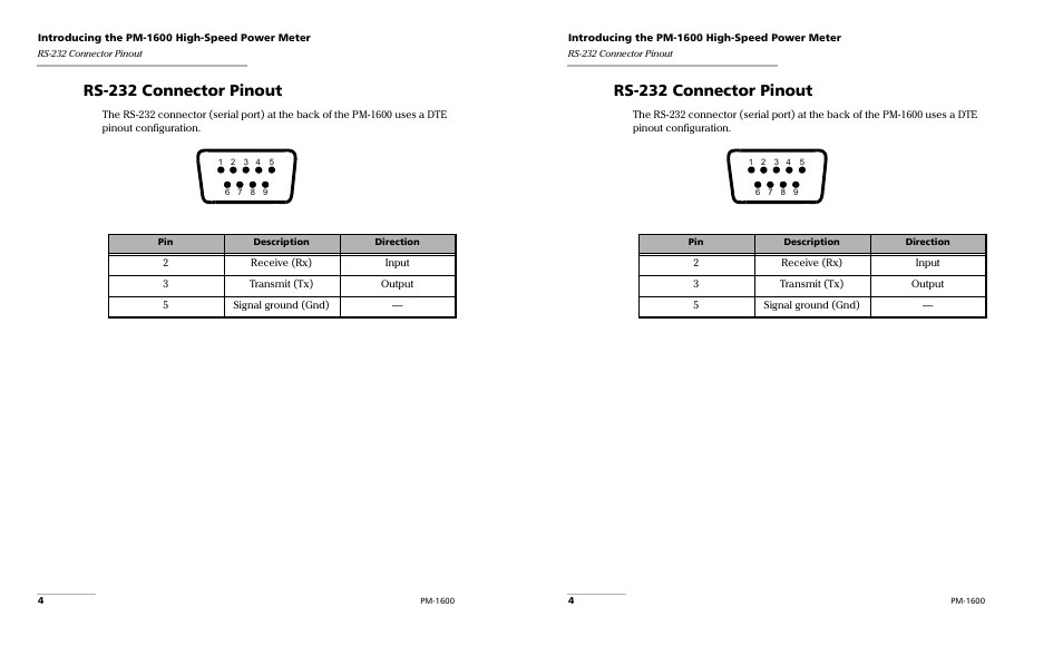 Rs-232 connector pinout | EXFO PM-1600 High-Speed Power Meter User Manual | Page 14 / 162