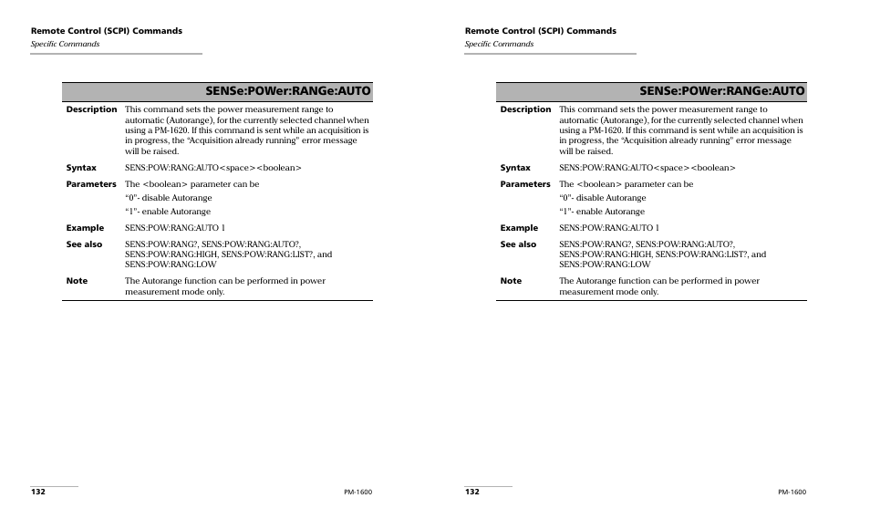 Sense:power:range:auto | EXFO PM-1600 High-Speed Power Meter User Manual | Page 142 / 162