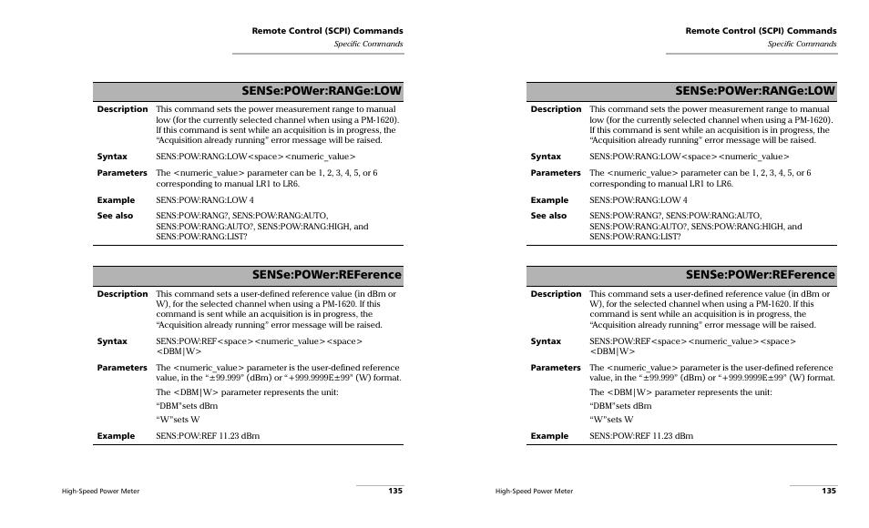 Sense:power:range:low, Sense:power:reference | EXFO PM-1600 High-Speed Power Meter User Manual | Page 145 / 162