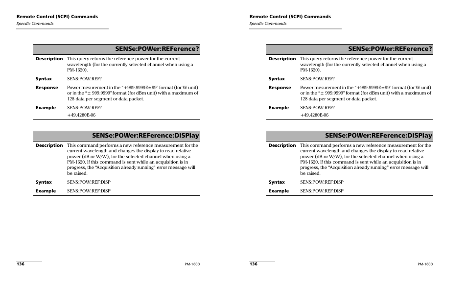 Sense:power:reference, Sense:power:reference:display | EXFO PM-1600 High-Speed Power Meter User Manual | Page 146 / 162