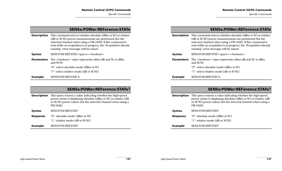 Sense:power:reference:state | EXFO PM-1600 High-Speed Power Meter User Manual | Page 147 / 162