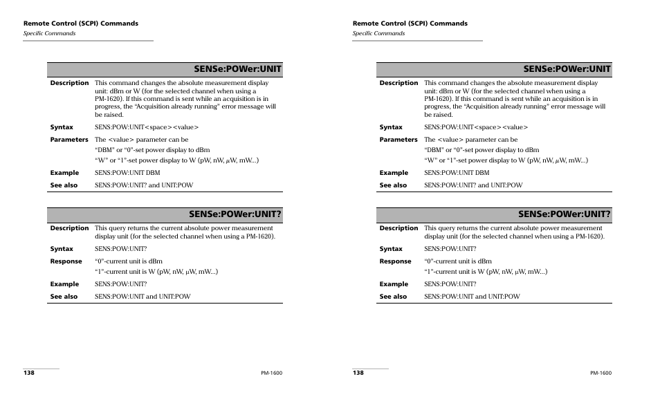 Sense:power:unit | EXFO PM-1600 High-Speed Power Meter User Manual | Page 148 / 162