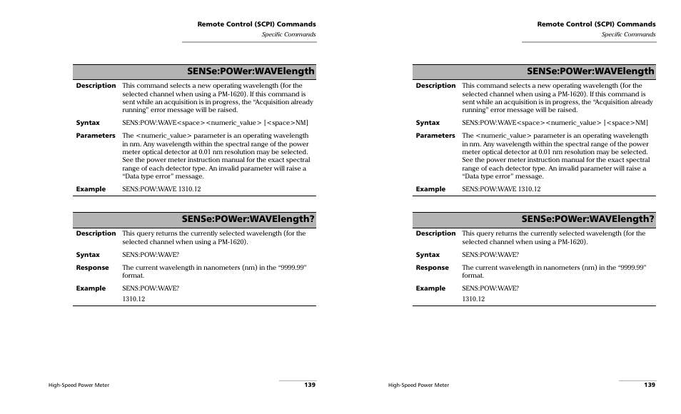 Sense:power:wavelength | EXFO PM-1600 High-Speed Power Meter User Manual | Page 149 / 162