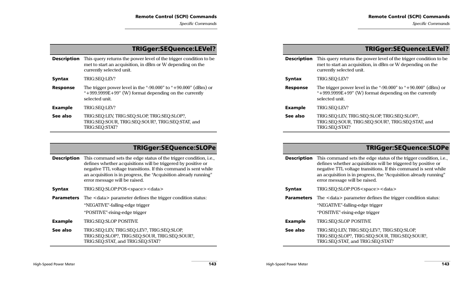 Trigger:sequence:level, Trigger:sequence:slope | EXFO PM-1600 High-Speed Power Meter User Manual | Page 153 / 162