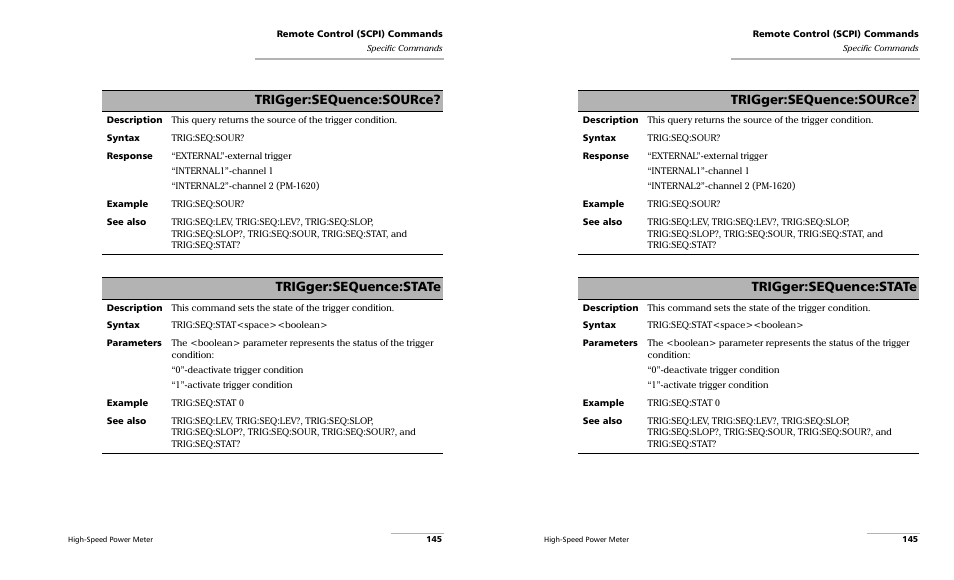 Trigger:sequence:source, Trigger:sequence:state | EXFO PM-1600 High-Speed Power Meter User Manual | Page 155 / 162