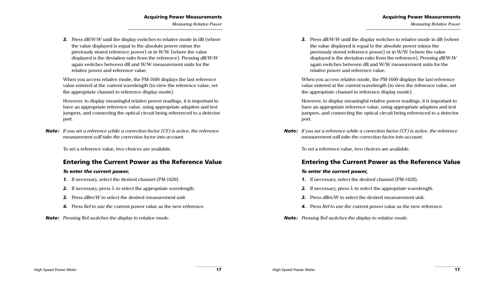 Entering the current power as the reference value | EXFO PM-1600 High-Speed Power Meter User Manual | Page 27 / 162