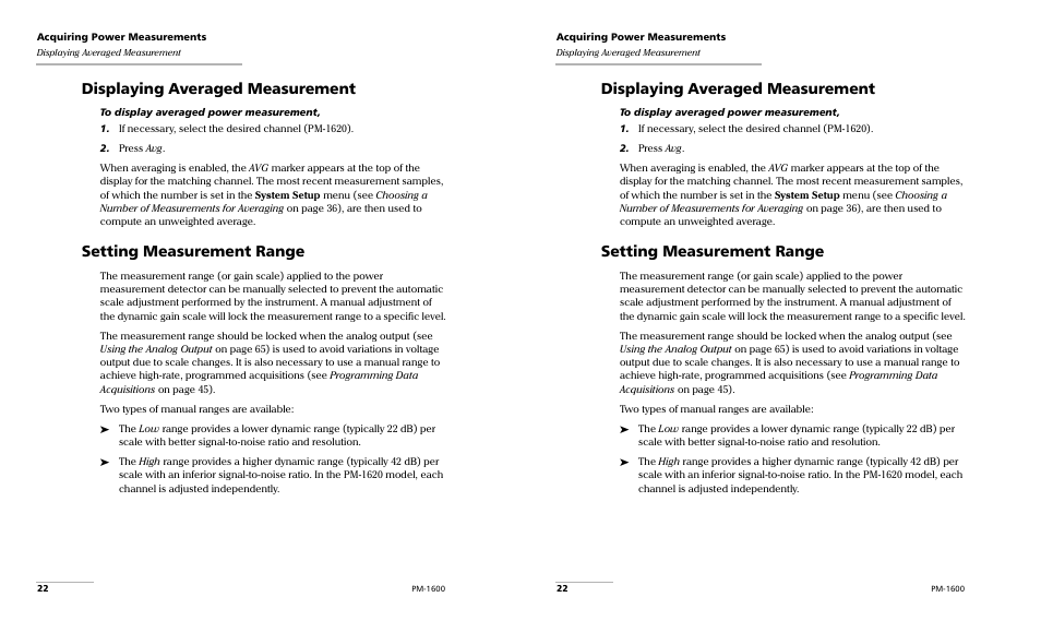 Displaying averaged measurement, Setting measurement range | EXFO PM-1600 High-Speed Power Meter User Manual | Page 32 / 162