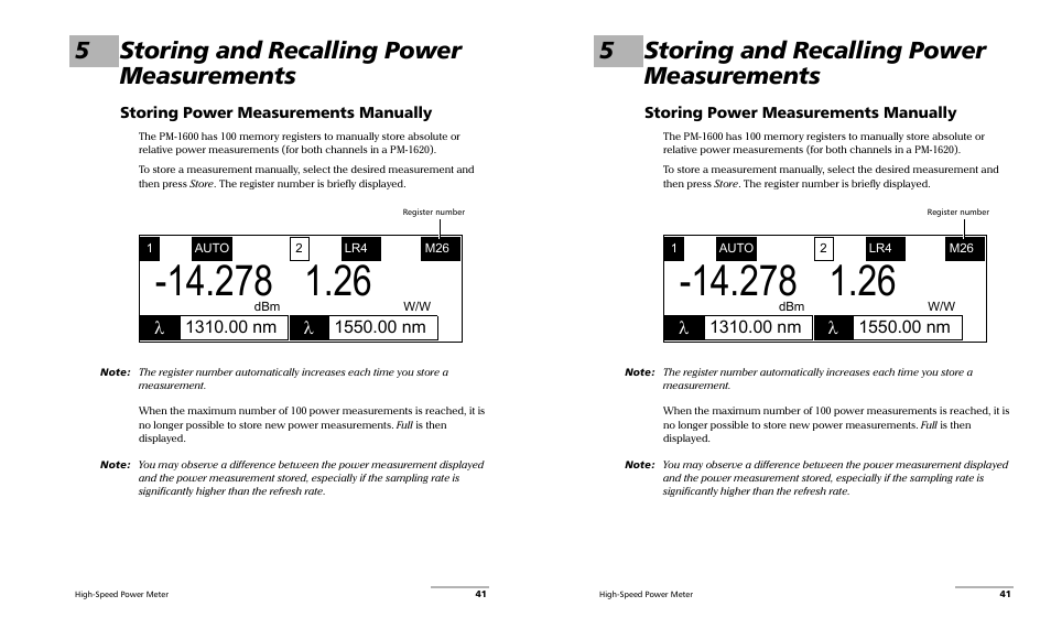 5storing and recalling power measurements | EXFO PM-1600 High-Speed Power Meter User Manual | Page 51 / 162