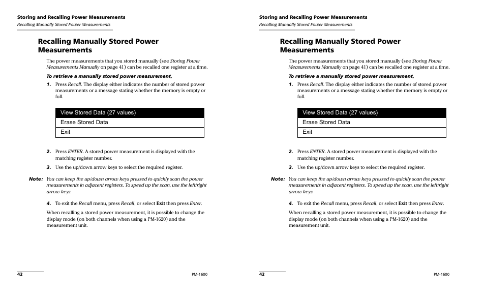 Recalling manually stored power measurements | EXFO PM-1600 High-Speed Power Meter User Manual | Page 52 / 162