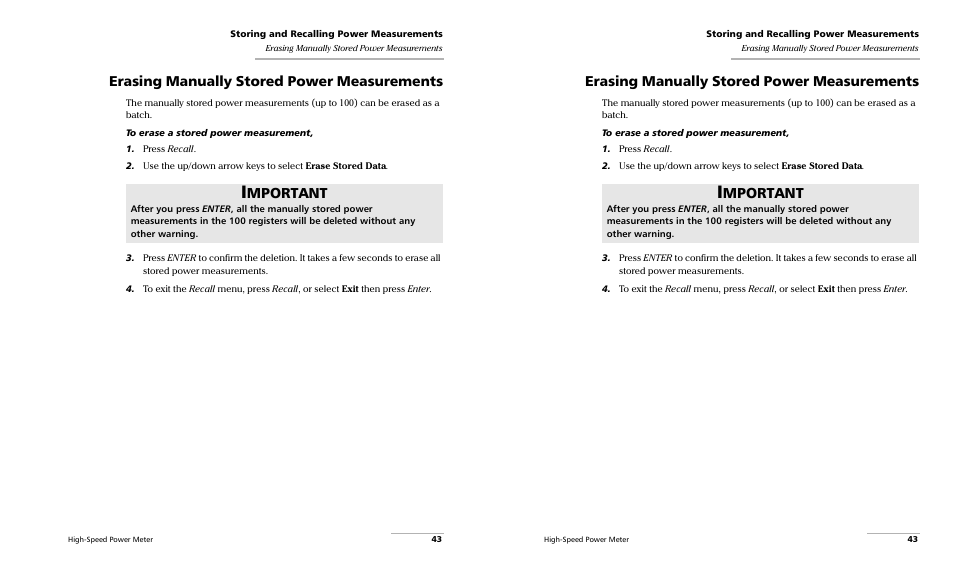 Erasing manually stored power measurements, Mportant | EXFO PM-1600 High-Speed Power Meter User Manual | Page 53 / 162