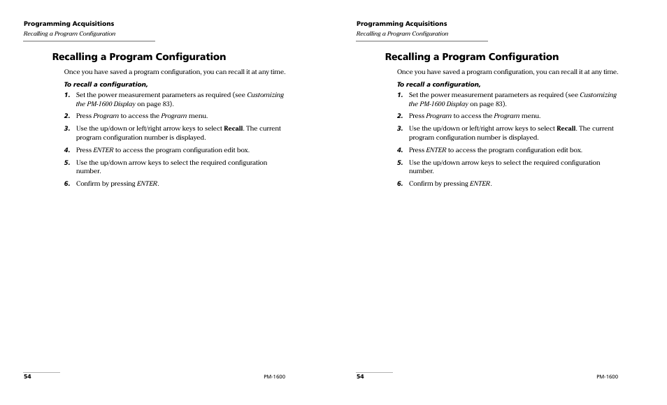 Recalling a program configuration | EXFO PM-1600 High-Speed Power Meter User Manual | Page 64 / 162