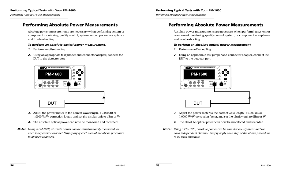 Pm-1600, Performing typical tests with your pm-1600, Performing absolute power measurements | EXFO PM-1600 High-Speed Power Meter User Manual | Page 66 / 162