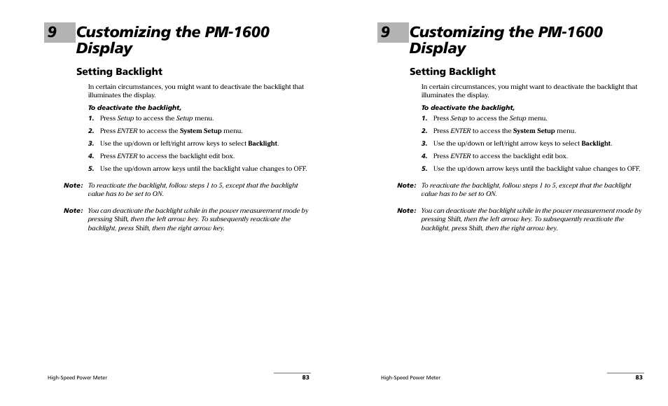 Setting backlight | EXFO PM-1600 High-Speed Power Meter User Manual | Page 93 / 162