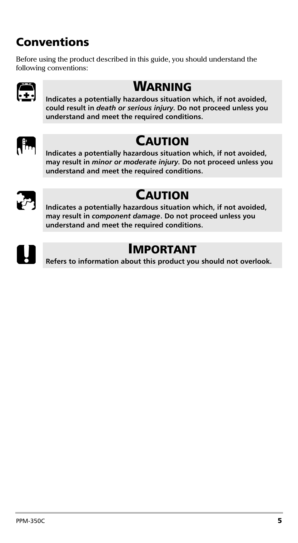 Conventions, Arning, Aution | Mportant | EXFO PPM-350C PON Power Meter User Manual | Page 11 / 47