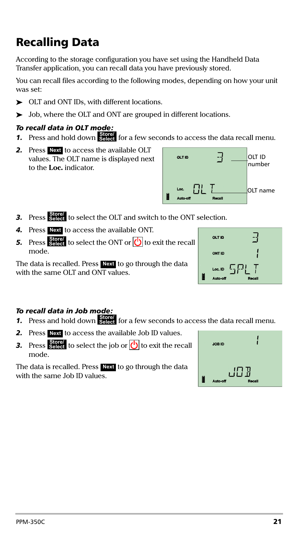 Recalling data | EXFO PPM-350C PON Power Meter User Manual | Page 27 / 47