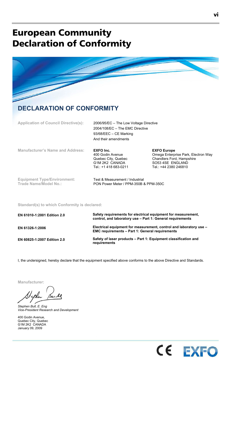 European community declaration of conformity, European community, Declaration of conformity | EXFO PPM-350C PON Power Meter User Manual | Page 6 / 47