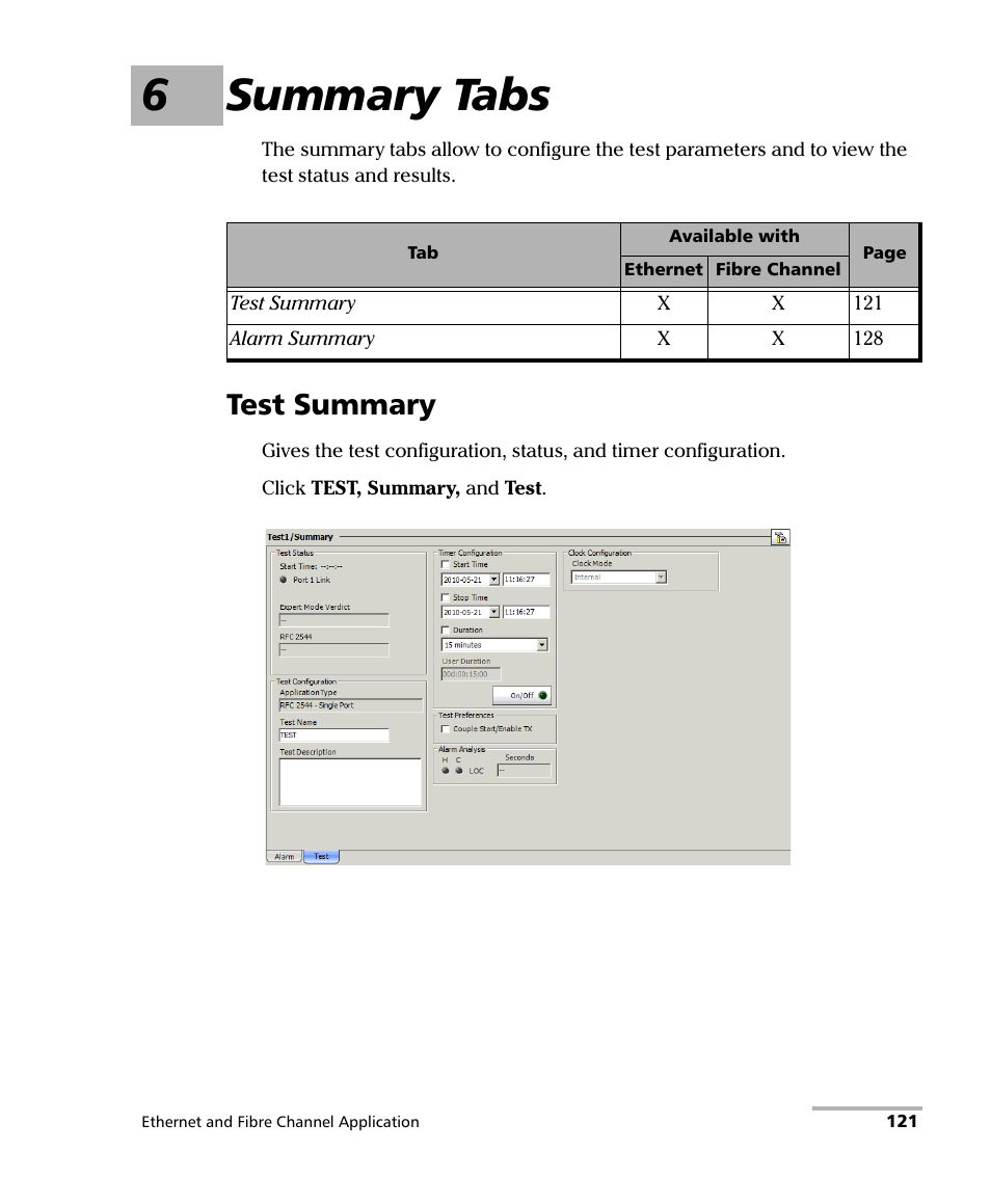 6 summary tabs, Test summary, 6summary tabs | EXFO RTU 310-310G IP Services Test Head User Manual | Page 133 / 547