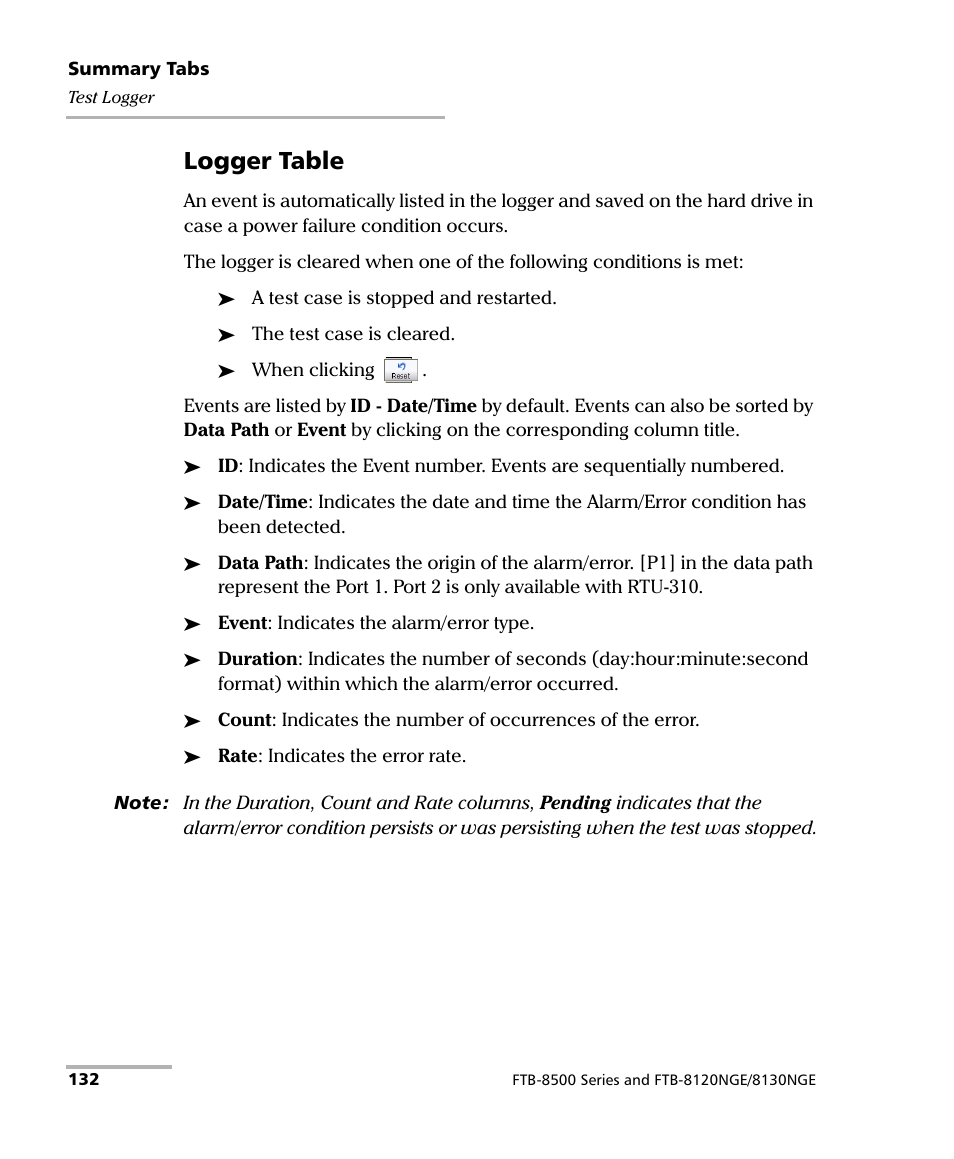 Logger table | EXFO RTU 310-310G IP Services Test Head User Manual | Page 144 / 547