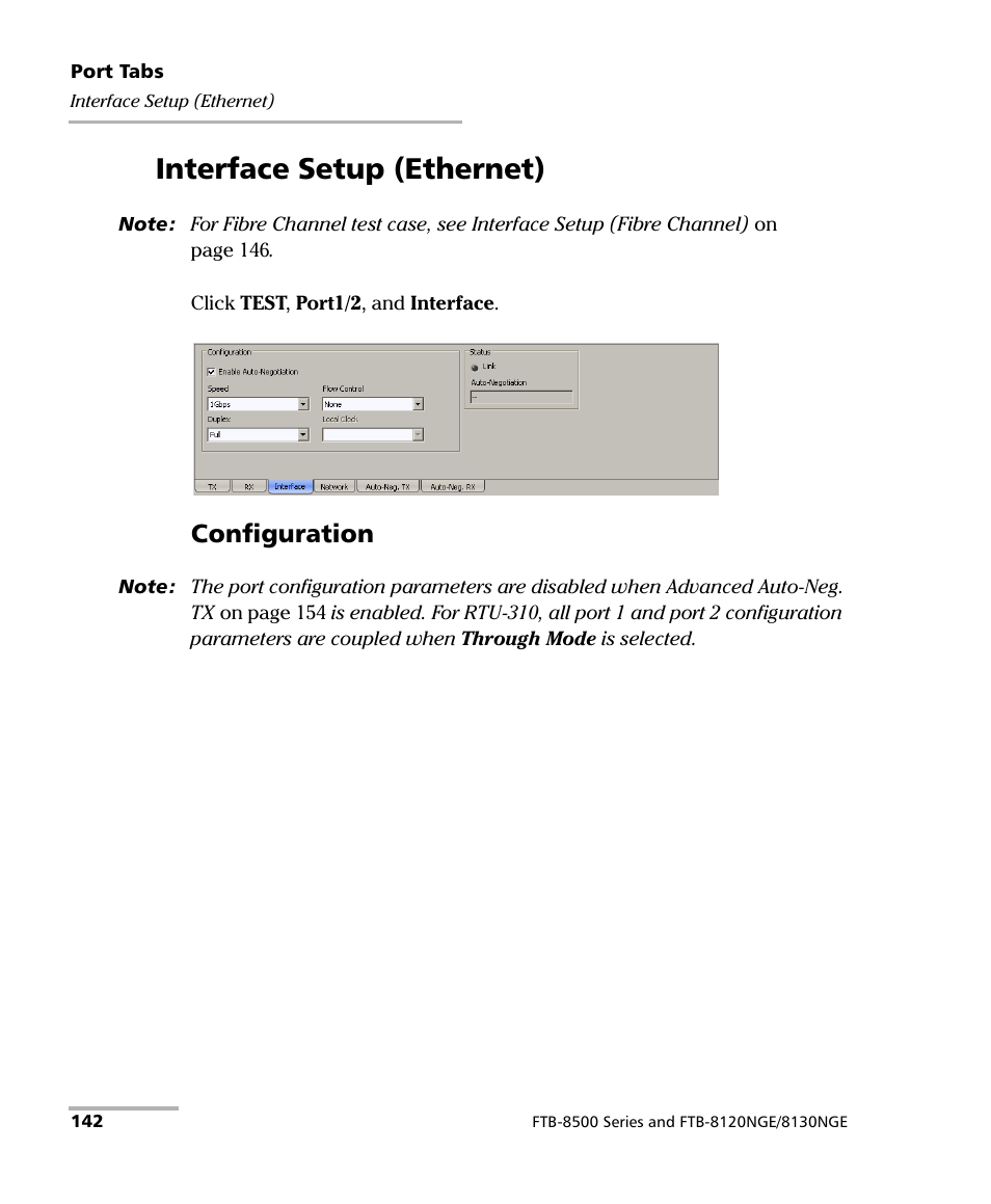 Interface setup (ethernet), Configuration | EXFO RTU 310-310G IP Services Test Head User Manual | Page 154 / 547