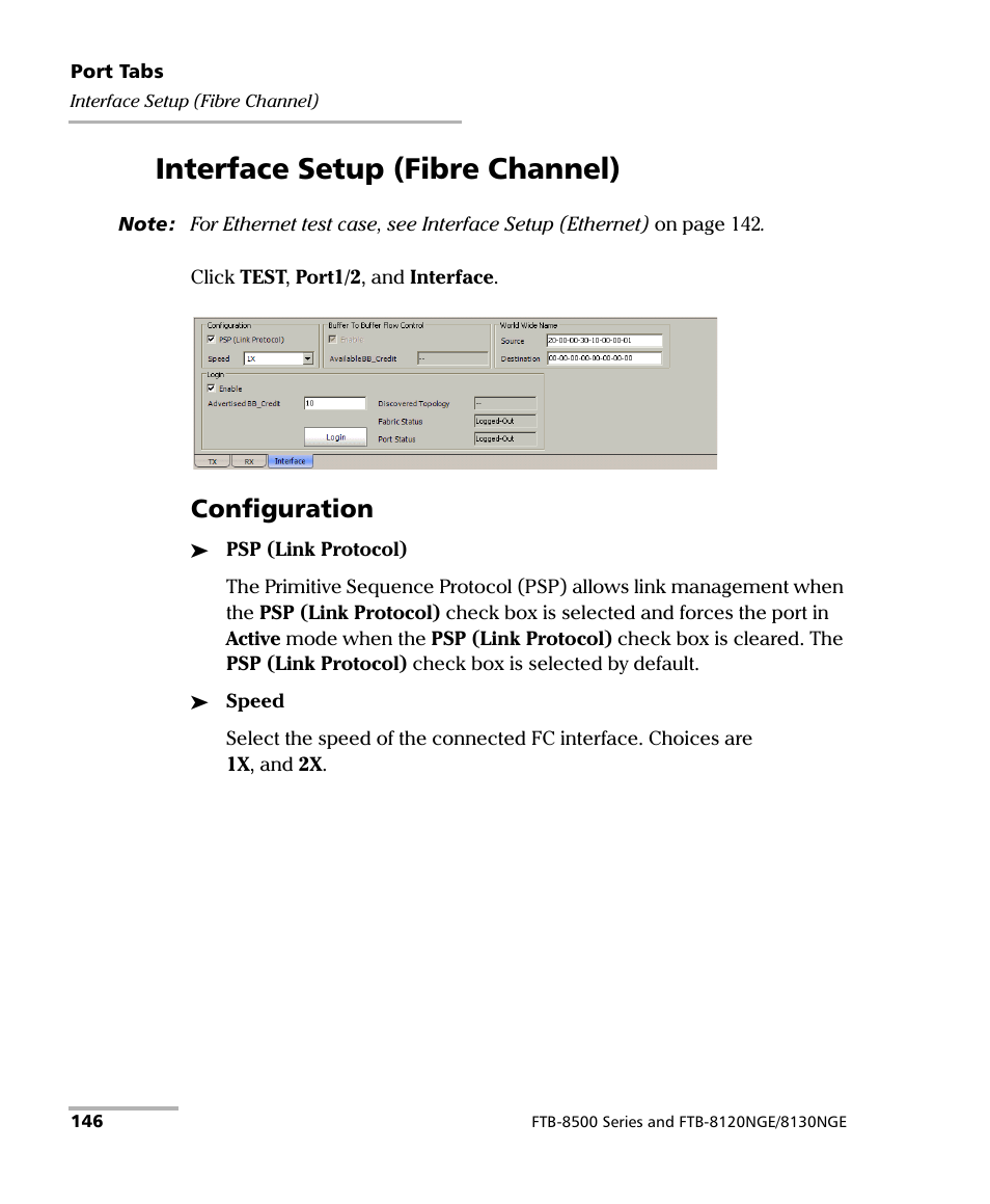 Interface setup (fibre channel), Se, see interface setup (fibre channel) on, Configuration | EXFO RTU 310-310G IP Services Test Head User Manual | Page 158 / 547