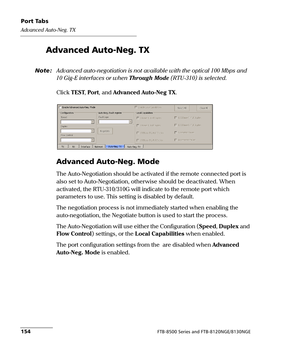 Advanced auto-neg. tx, En advanced auto-neg, Advanced auto-neg. mode | EXFO RTU 310-310G IP Services Test Head User Manual | Page 166 / 547