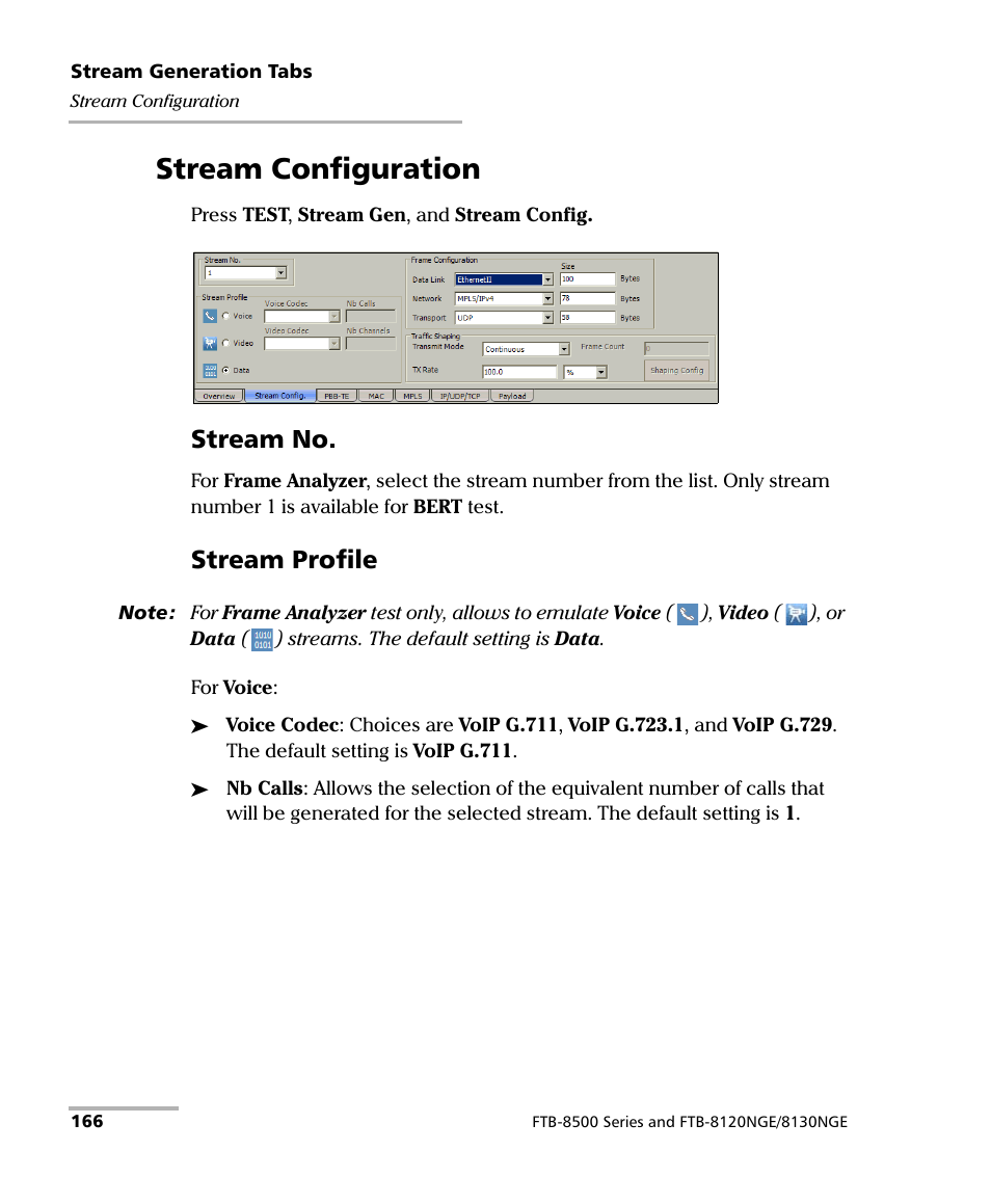 Stream configuration, Stream no, Stream profile | EXFO RTU 310-310G IP Services Test Head User Manual | Page 178 / 547