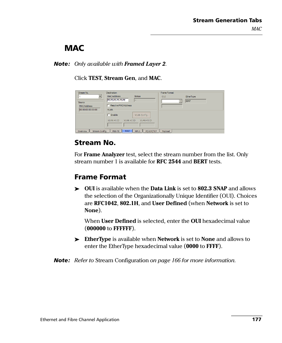 R to mac on, Stream no, Frame format | EXFO RTU 310-310G IP Services Test Head User Manual | Page 189 / 547