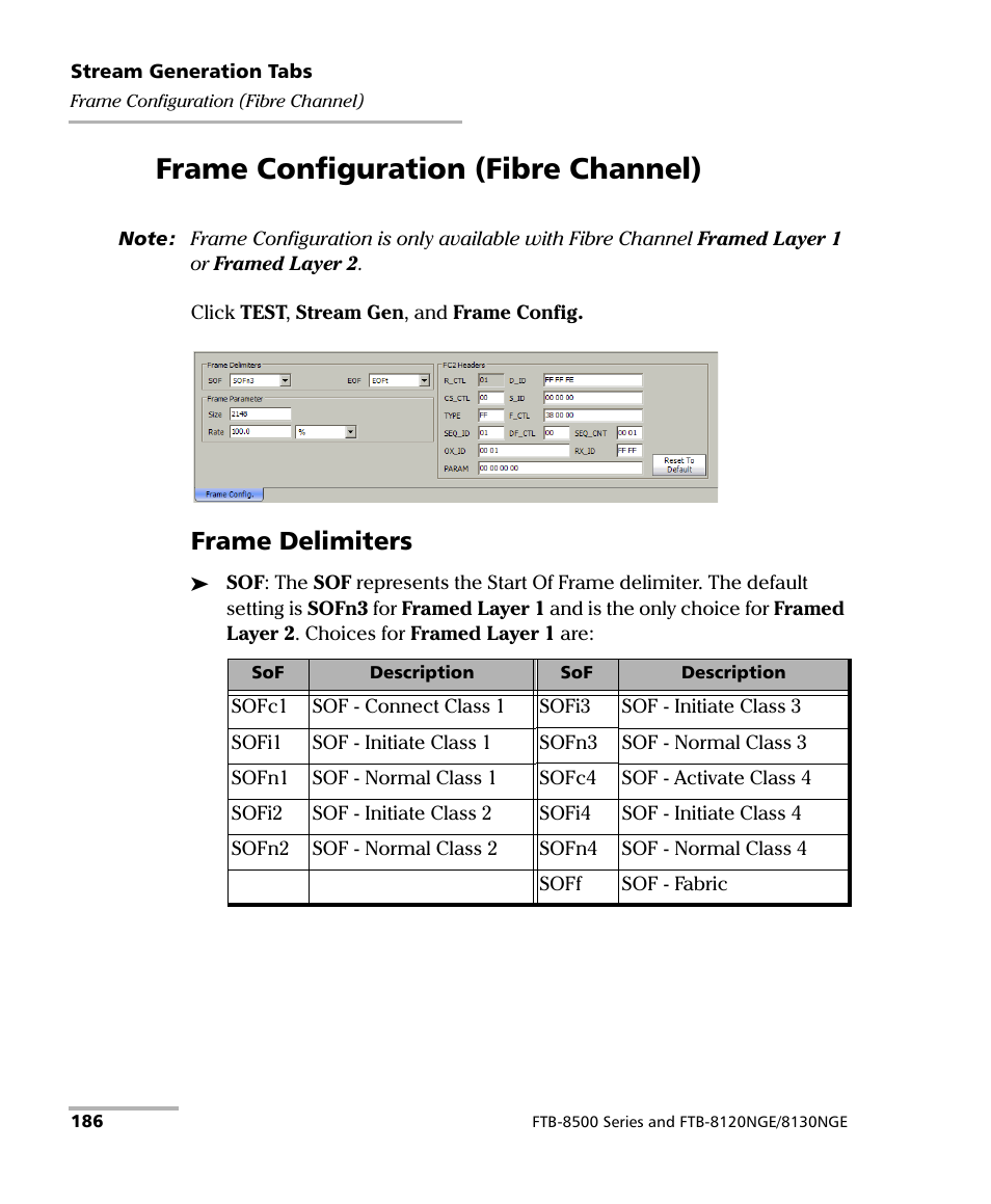 Frame configuration (fibre channel), Frame delimiters | EXFO RTU 310-310G IP Services Test Head User Manual | Page 198 / 547