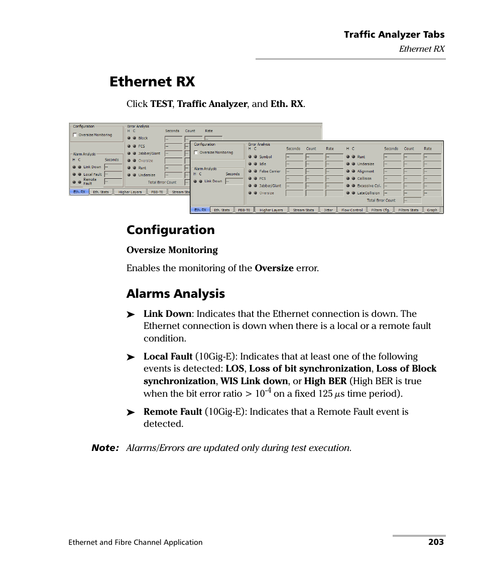 Ethernet rx, Configuration, Alarms analysis | EXFO RTU 310-310G IP Services Test Head User Manual | Page 215 / 547