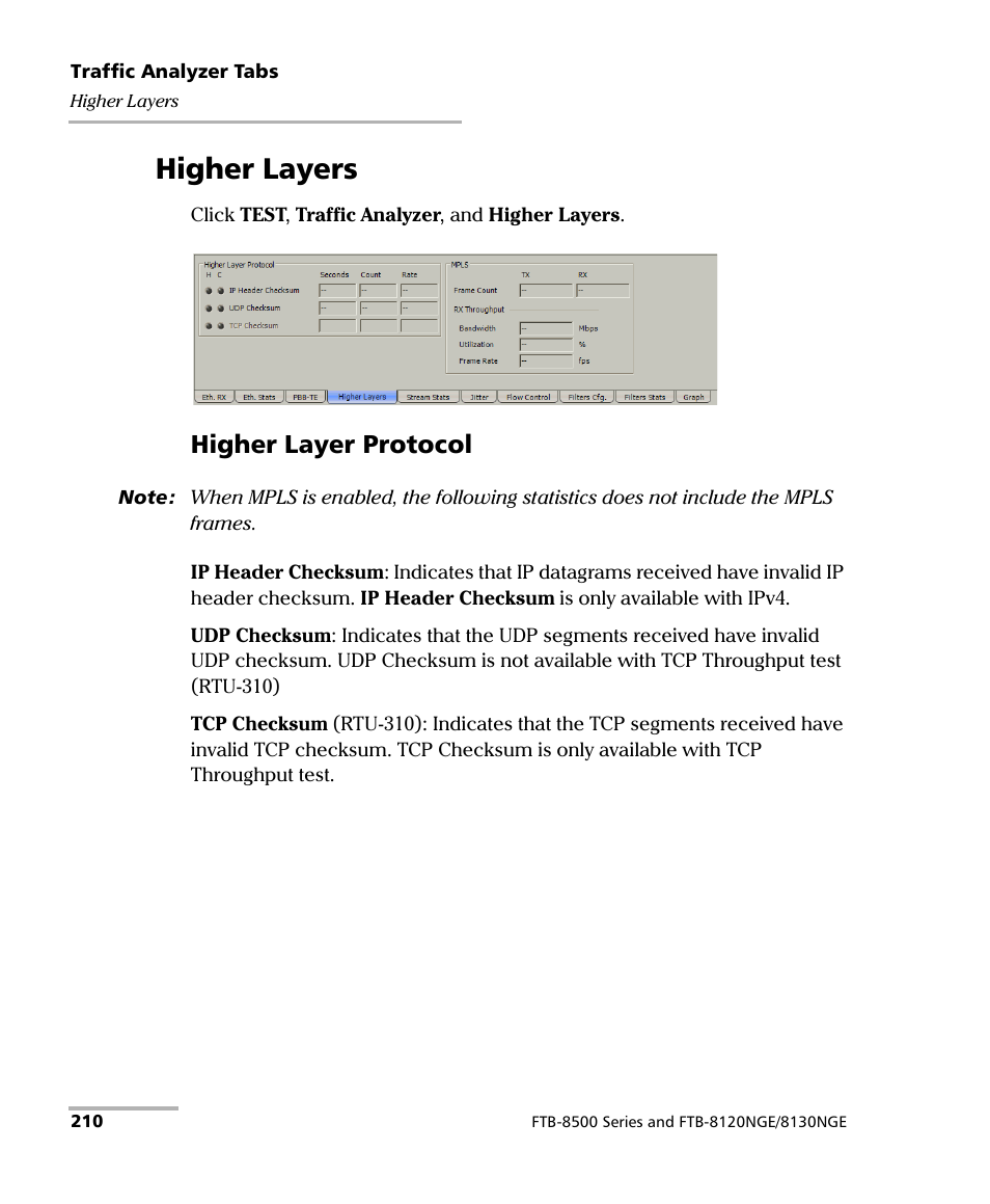 Higher layers, Higher layer protocol | EXFO RTU 310-310G IP Services Test Head User Manual | Page 222 / 547