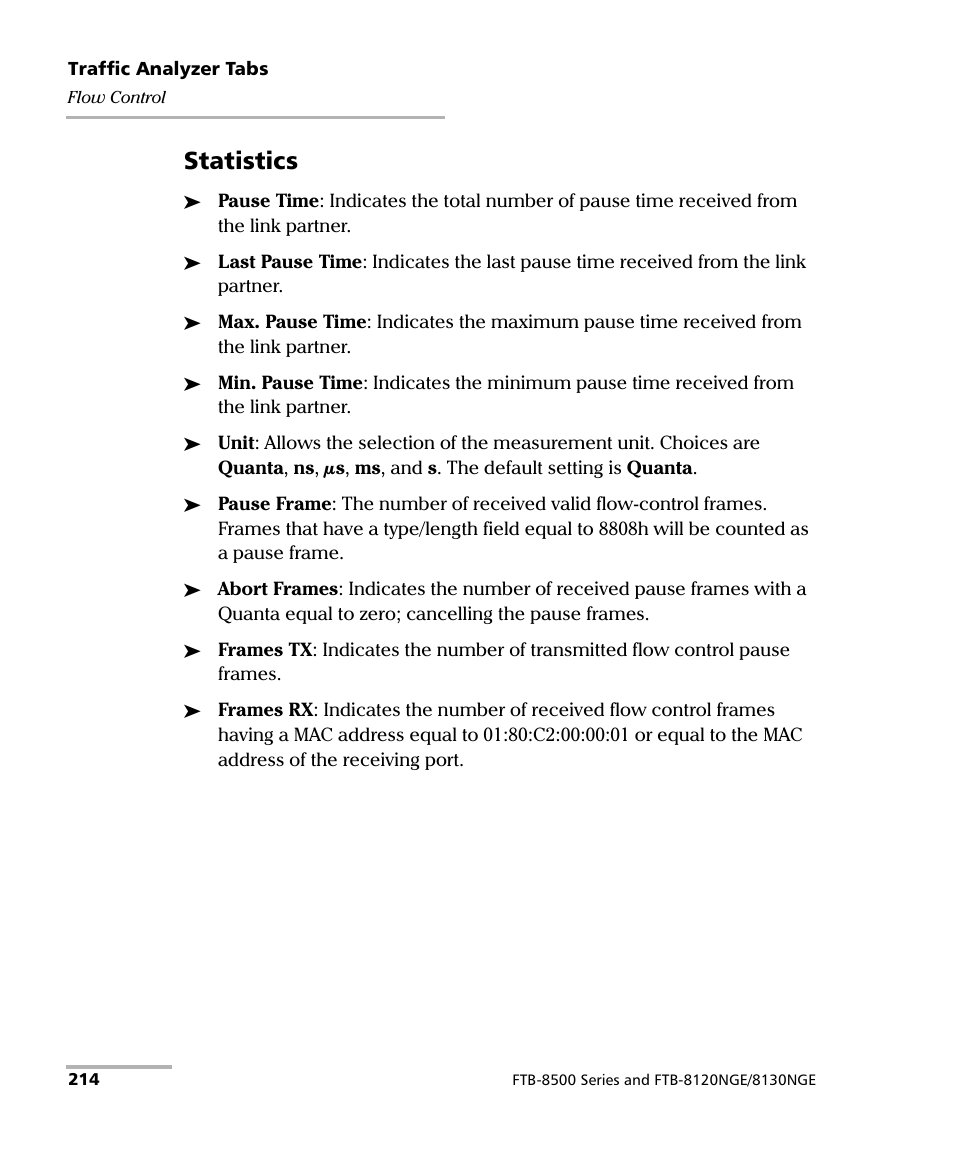 Statistics | EXFO RTU 310-310G IP Services Test Head User Manual | Page 226 / 547