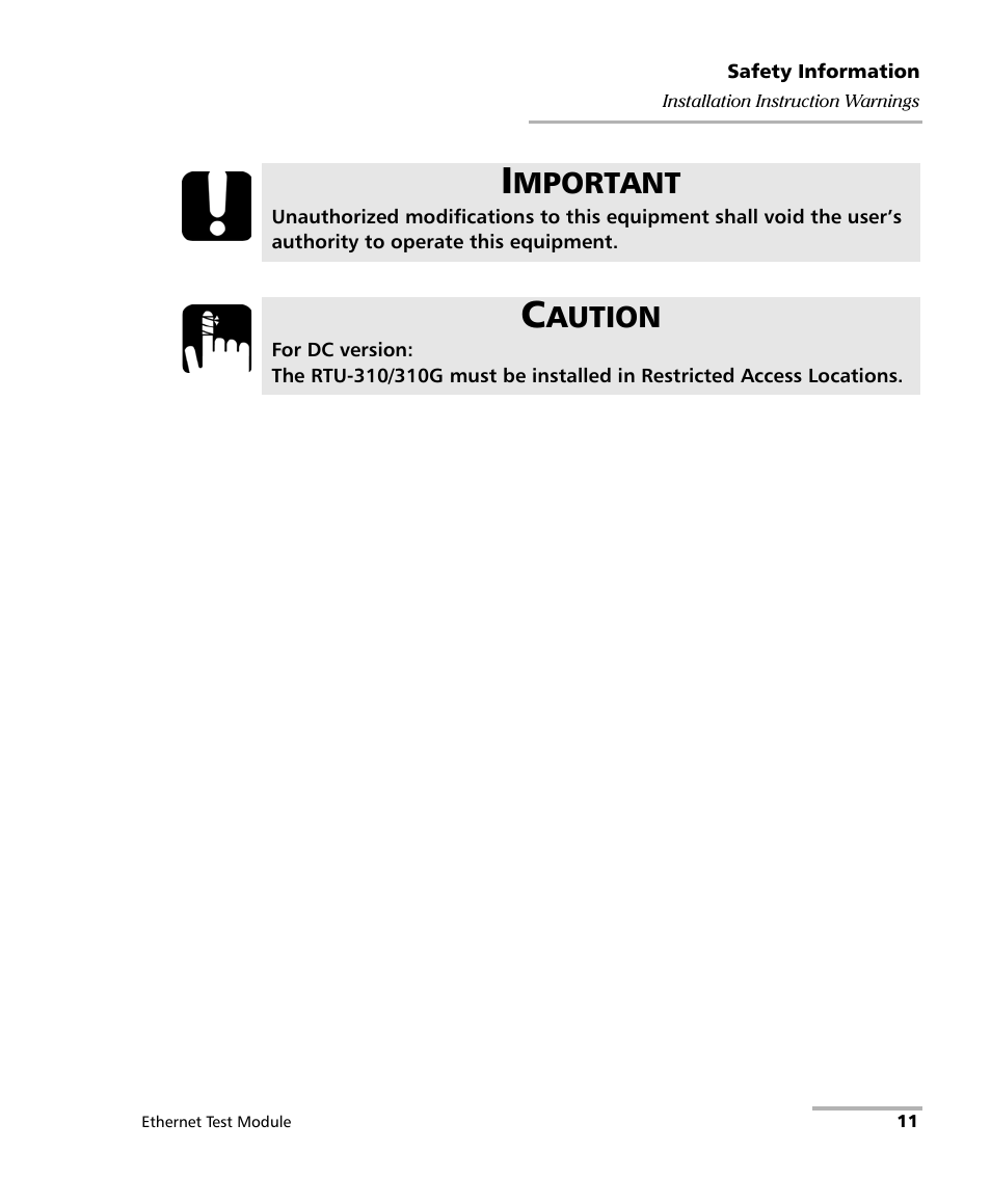 Mportant, Aution | EXFO RTU 310-310G IP Services Test Head User Manual | Page 23 / 547