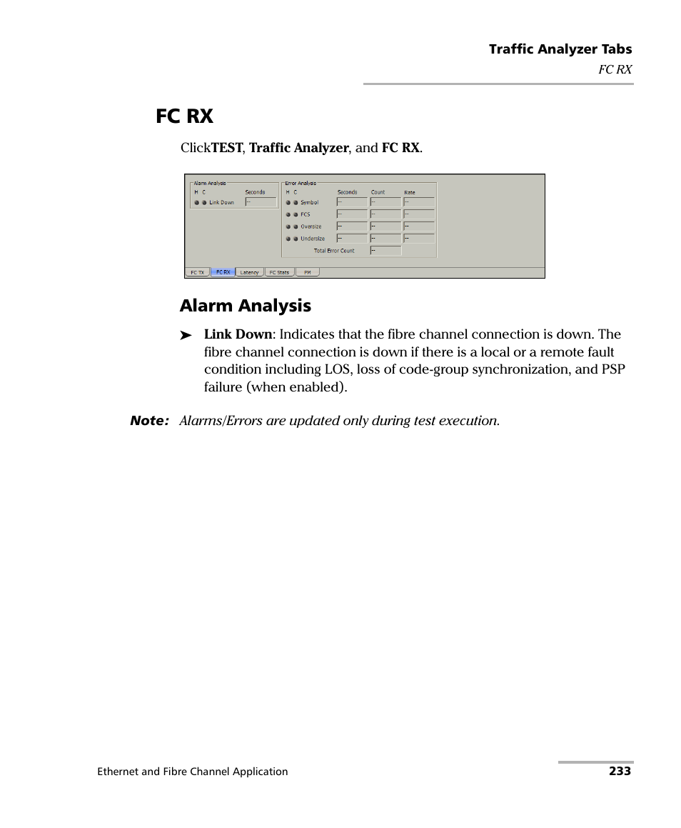 Fc rx, Alarm analysis | EXFO RTU 310-310G IP Services Test Head User Manual | Page 245 / 547